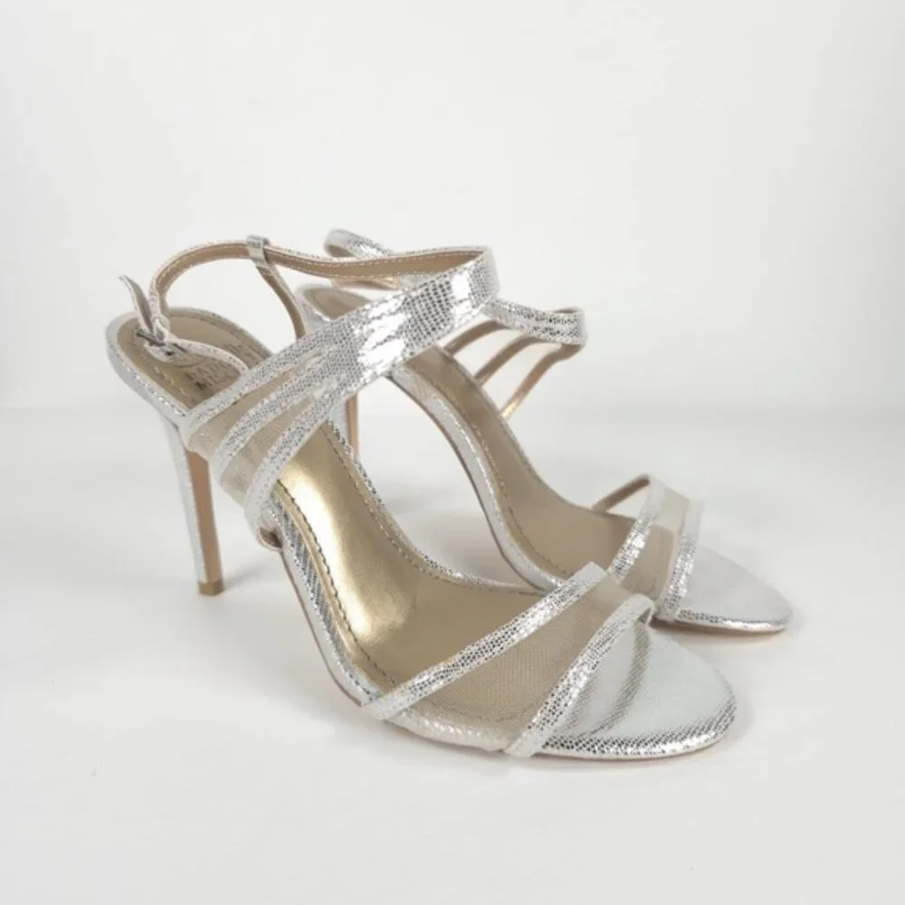 NWB BELLE BADGLEY MISCHKA NOVA SILMET‎ Heel Sandals Stunning Silver NB1140 Sz 6